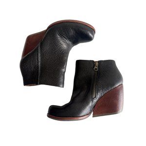 Kork-Ease Holmes Black Brown Leather Wedge Booties US Size 6.5 Side Zip